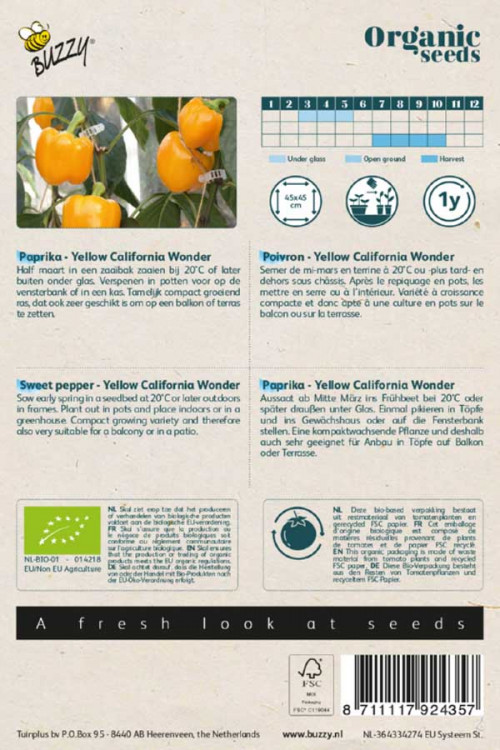 Yellow California Wonder Bell Pepper Organic seeds Sweet • Tuinzaden.eu