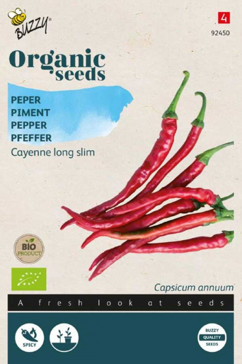 Long slim Cayenne Peper Biologische zaden