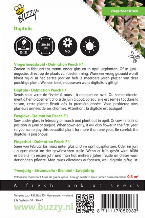 Dalmation Peach F1 Vingerhoedskruid zaden Digitalis kopen? Tuinzaden.eu